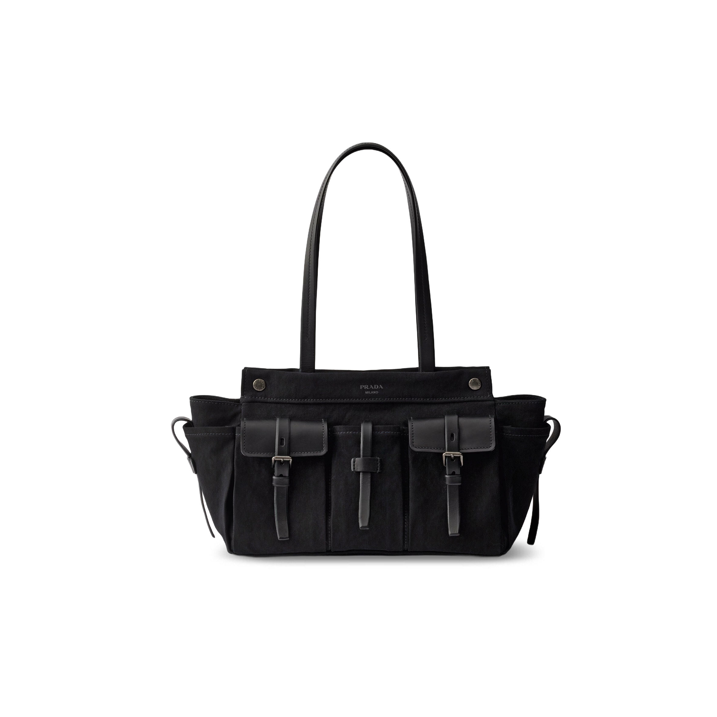 PRADA ROUTE LARGE CANVAS AND LEATHER TOTE BAG 1BG644 (34*25*17cm)